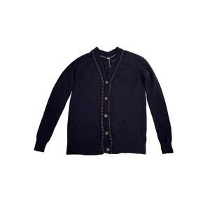 AllSaints Spitalfields Chain Trim Cardigan Black Lambswool Cashmere US 2 (Small)